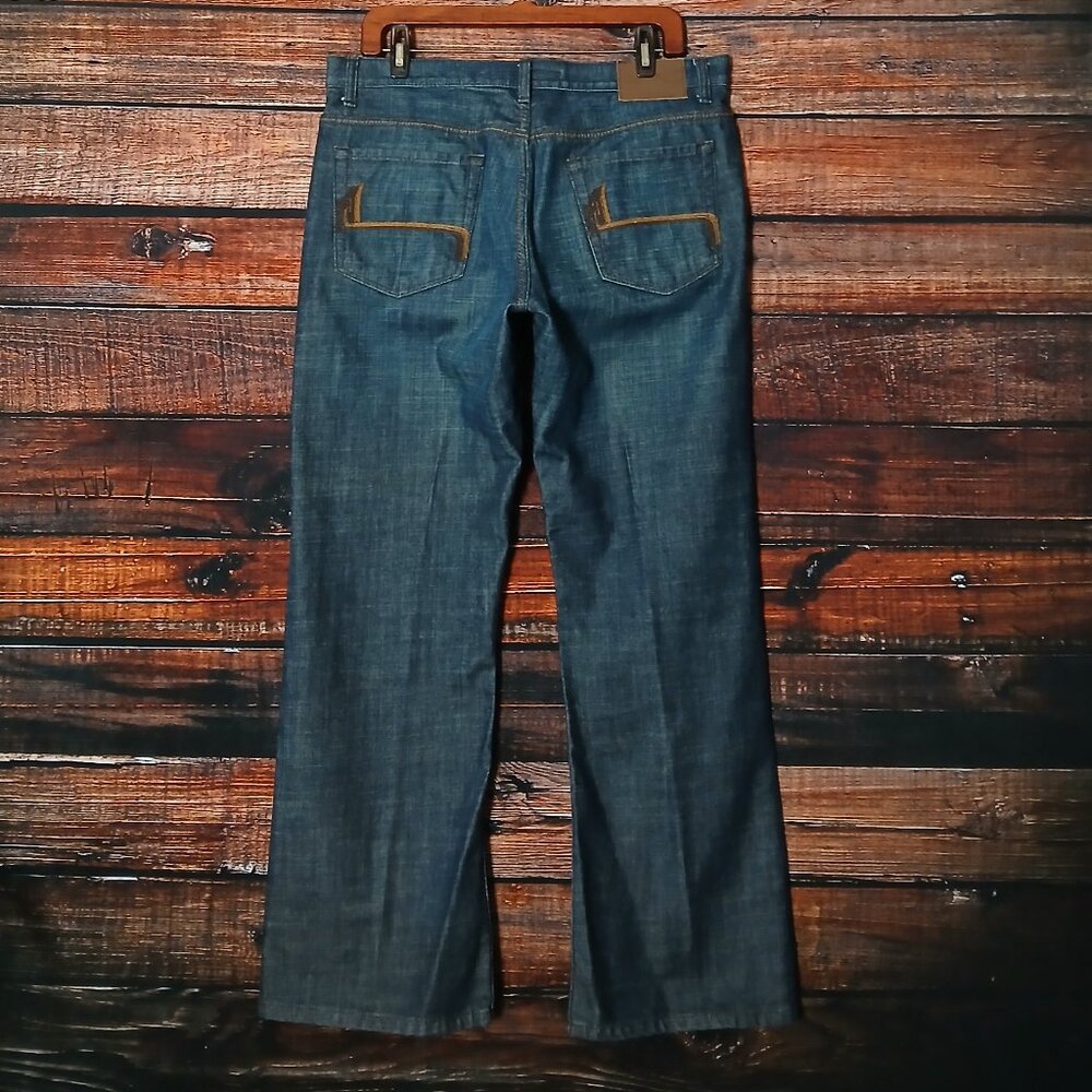 Perry Ellis Jeans Mens 34X30 Relaxed Straight Button Fly Dark Wash 100% Cotton